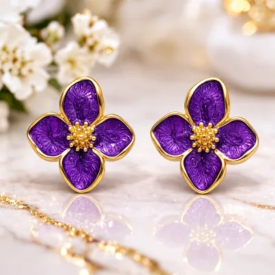 💐 Teal Flower Enamel Stud Earrings