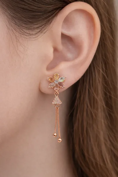 🌸 CZ Cherry Blossom Tassel Earrings
